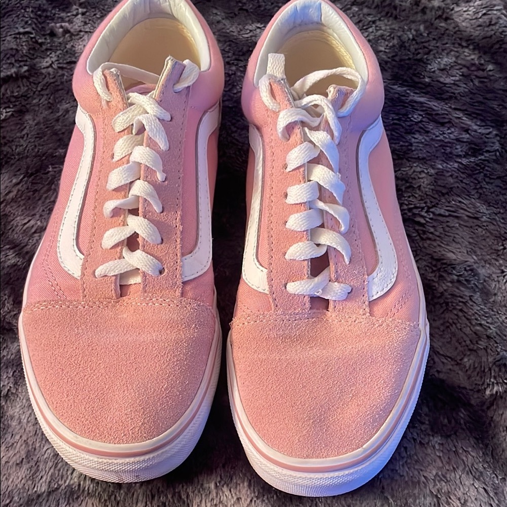Vans Pink and White Low-Top Sneakers with Canvas Upper